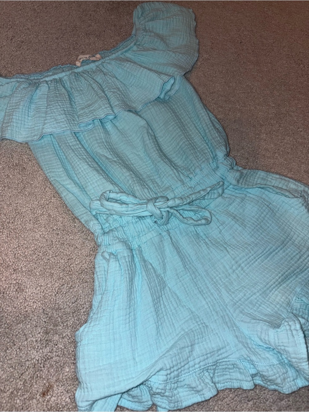 Light Blue Ocean Drive Ruffle Waist Tie Romper
